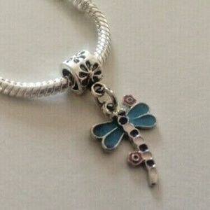 "DRAGONFLY" Silver Plated Dangling Charm Bead For European Style Charm Bracelets